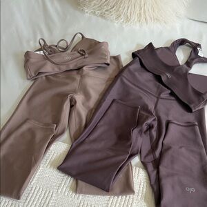 ALO Yoga Mauve and Plum Leggings & Sports Bras Set